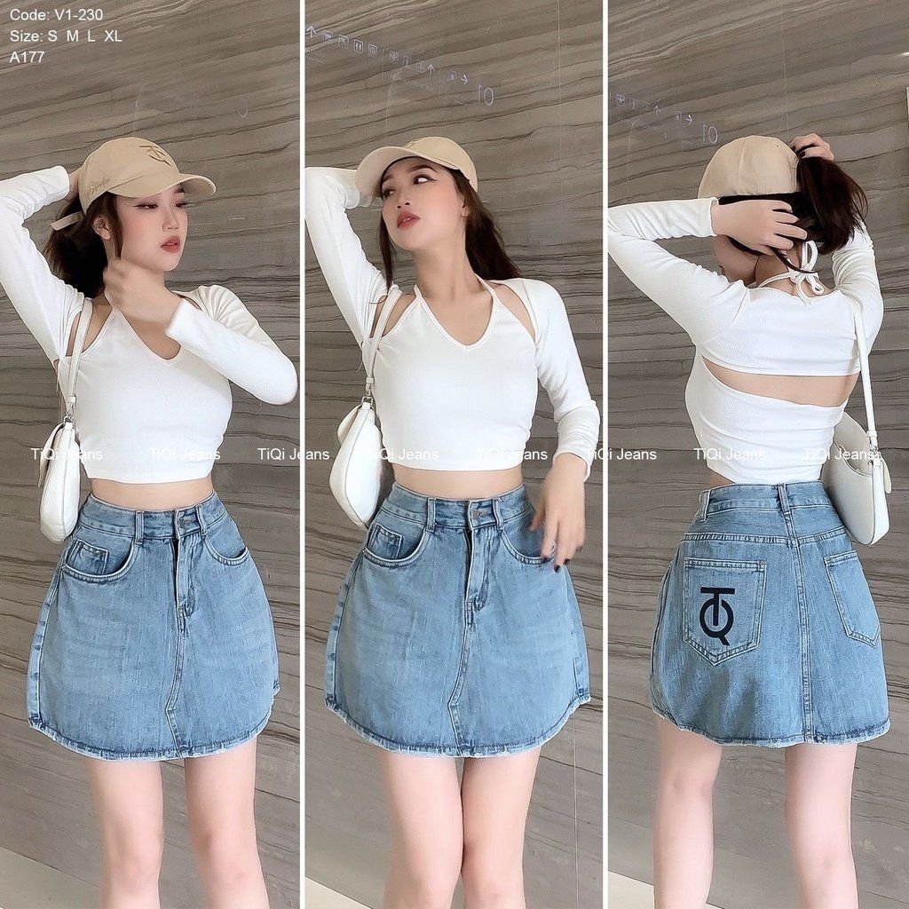  Chân Váy Jean Dáng Chữ A Có Lót Quần Cạp Cao Tiqi Jeans V-230 