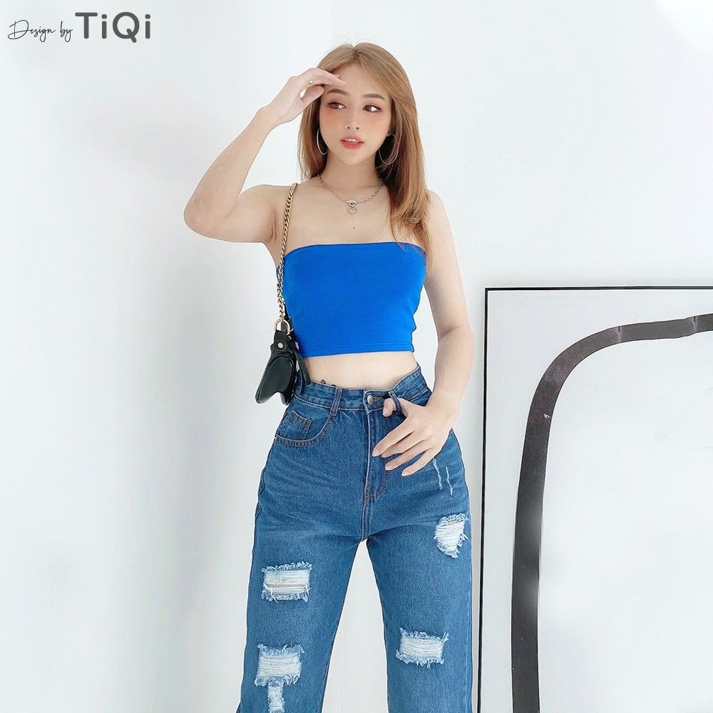  Quần baggy trơn jean cotton rách gối TiQi Jeans B1-203 