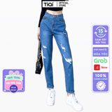  Quần baggy jean nữ rách gối cạp cao phong cách streetstyle Cao Cấp TiQi Jeans B1-221 