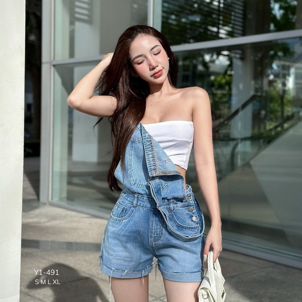  Quần Yếm jean ngắn tôn dáng TiQi Jeans Y491 