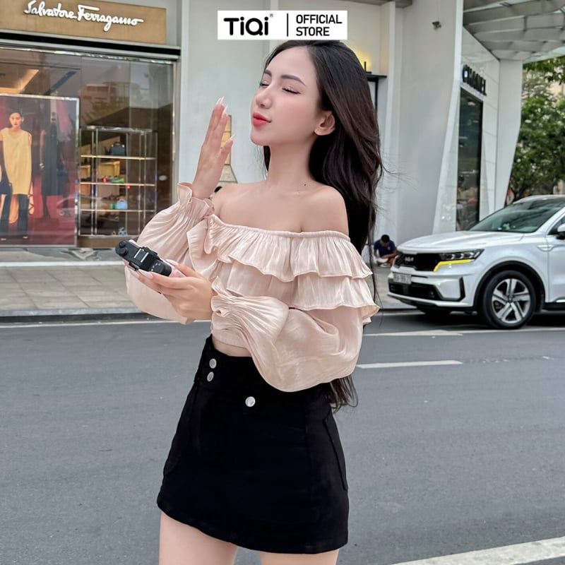  Áo Croptop Trễ Vai 2 Tầng Tay Dài TiQi Jeans A203 