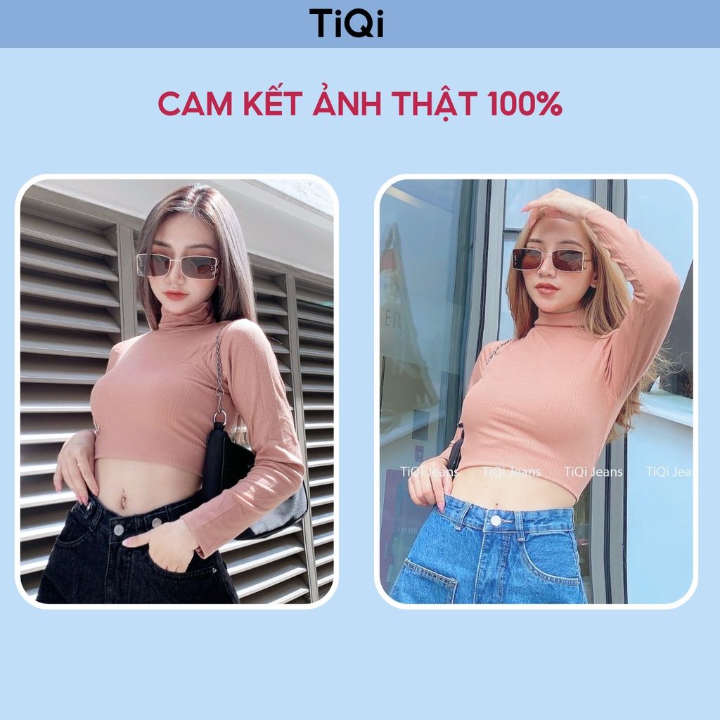  Áo croptop cổ lọ vải thun cotton tay dài trắng đen nude TiQi Jeans A133 