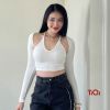 Áo croptop nữ dài tay ôm cổ yếm buộc dây hở lưng nhiều màu TiQi Jeans A-177