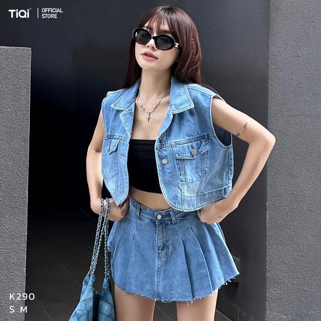  Set chân váy xếp ly - áo gile TiQi Jeans 