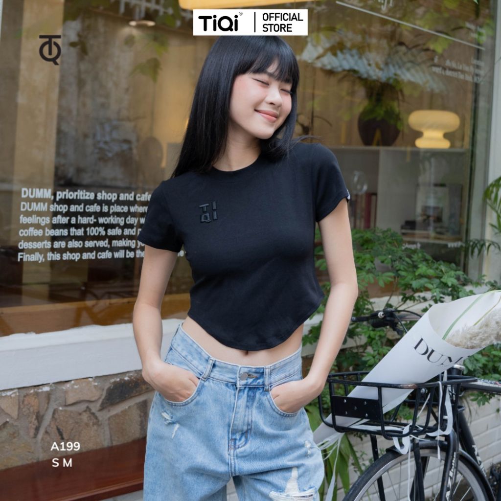  Áo croptop thun thêu logo TiQi Jeans A199 