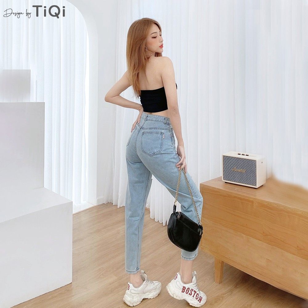  Quần baggy trơn jean cotton rách gối TiQi Jeans B1-203 