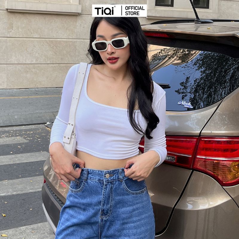  Áo croptop thun cotton tay dài cổ vuông nhiều màu TiQi Jeans A101 