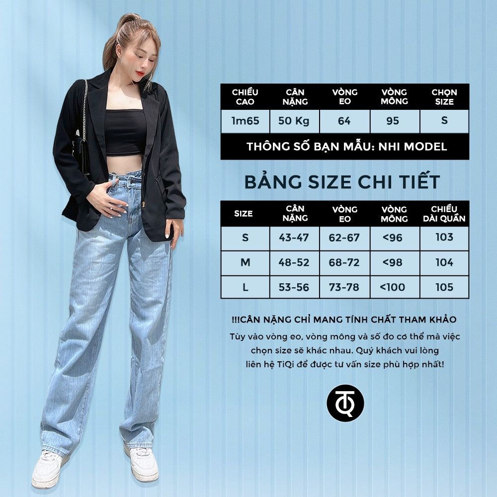  Quần Jean Bò Ống Rộng Nữ Cạp Chéo Lưng Cao Màu Đen Hack Dáng Tiqi Jeans B2-225 