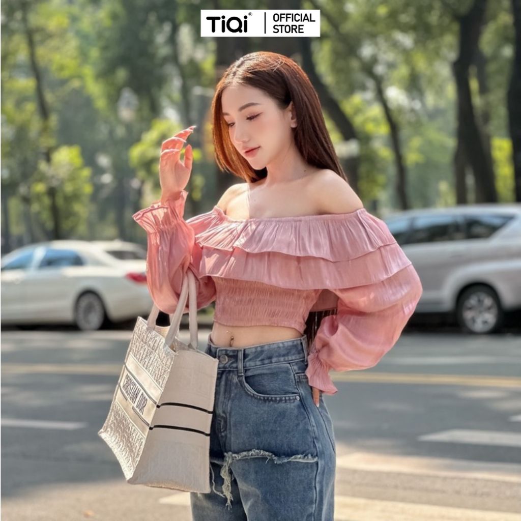  Áo Croptop Trễ Vai 2 Tầng Tay Dài TiQi Jeans A203 