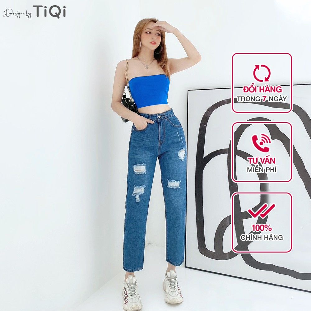  Quần baggy trơn jean cotton rách gối TiQi Jeans B1-203 