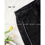  Quần jean ống rộng nữ lưng cao sọc trắng form suông hack dáng xám đen TiQi Jeans B2-229 