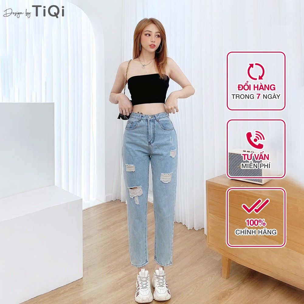  Quần baggy trơn jean cotton rách gối TiQi Jeans B1-203 