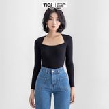  Áo croptop nữ tay  dài vải lụa cotton cổ vuông nhiều màu TiQi Jeans A154 