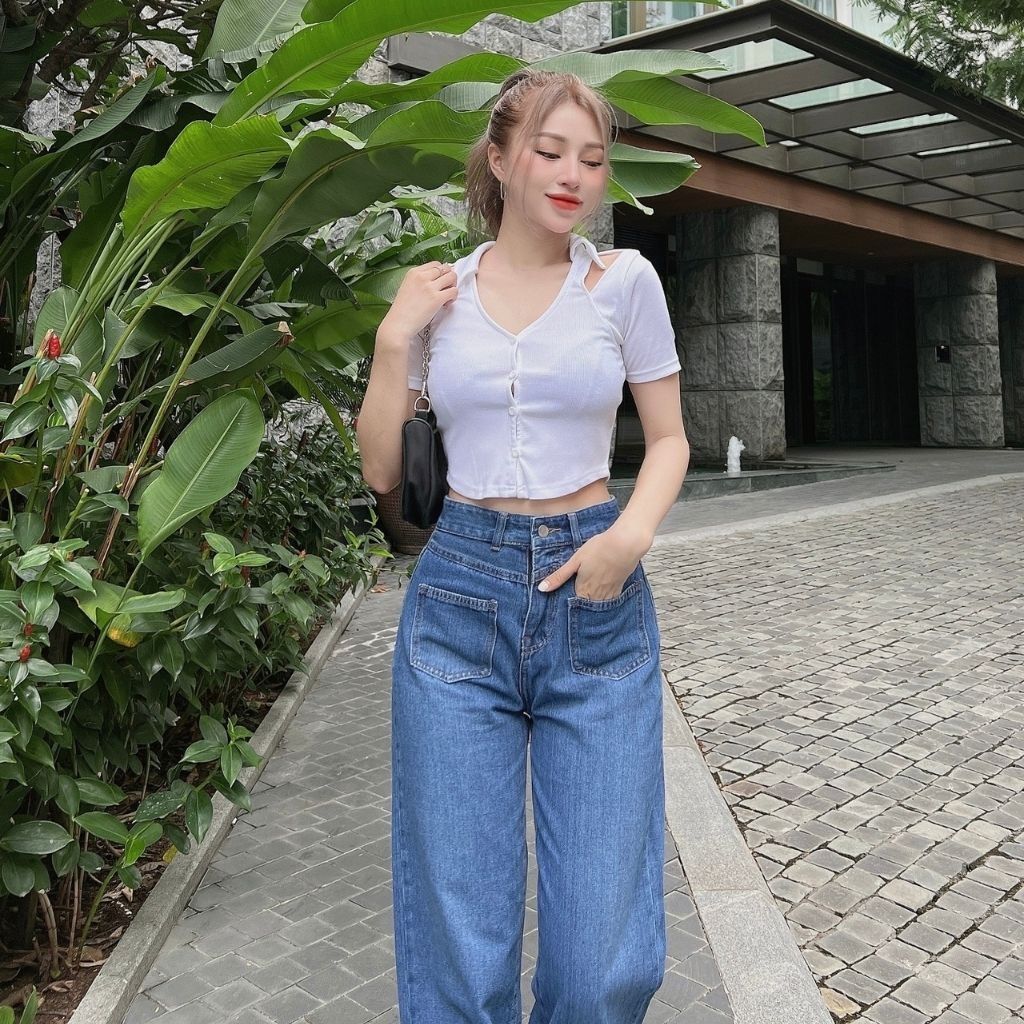  Áo croptop nữ ôm tay ngắn cổ bẻ khoét vai nhiều màu TiQi Jeans A-178 