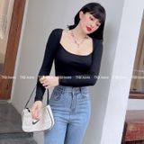  Áo croptop nữ tay  dài vải lụa cotton cổ vuông nhiều màu TiQi Jeans A154 