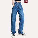  Quần Jean Bò Ống Rộng Nữ Cạp Chéo Lưng Cao Màu Đen Hack Dáng Tiqi Jeans B2-225 