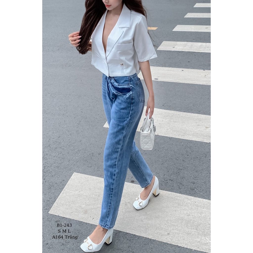  Quần Jean Baggy Nữ Túi Cá Tính Tiqi Jeans B1-243 