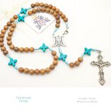  Wooden Light Turquoise Five Decade Necklace Rosary - Chuỗi mân côi đeo cổ hạt gỗ đính Mề Đay Huyền Nhiệm nhập Ý thiết kế handmade 