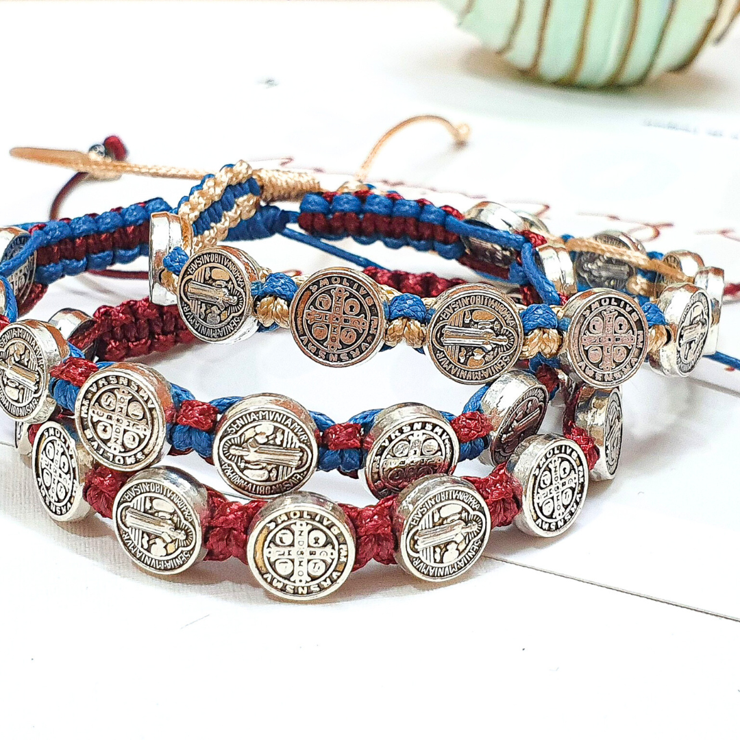  [Choose Color] Benedictine Blessing Bracelet Cord Bracelet - Vòng tay thắt dây nam nữ Color Blessing đính mề đay St.Benedict handmade 