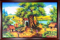 Tranh từ nhựa tái chế miếu tả QUÊ HƯƠNG