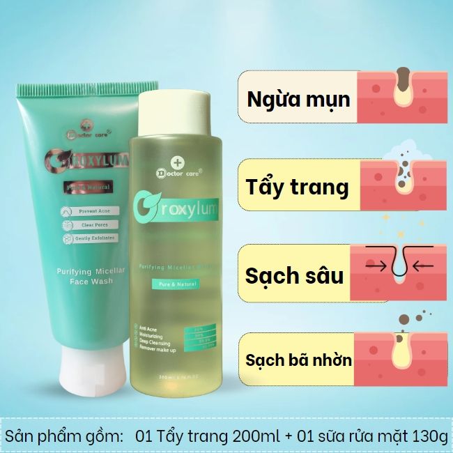  Bộ Đôi Làm Sạch Da Ngừa Mụn Tẩy Trang & Sữa Rửa Mặt Oroxylum dành cho nam nữ da dầu mụn da nhạy cảm (Sữa rửa mặt 130g + tẩy trang 200ml) 