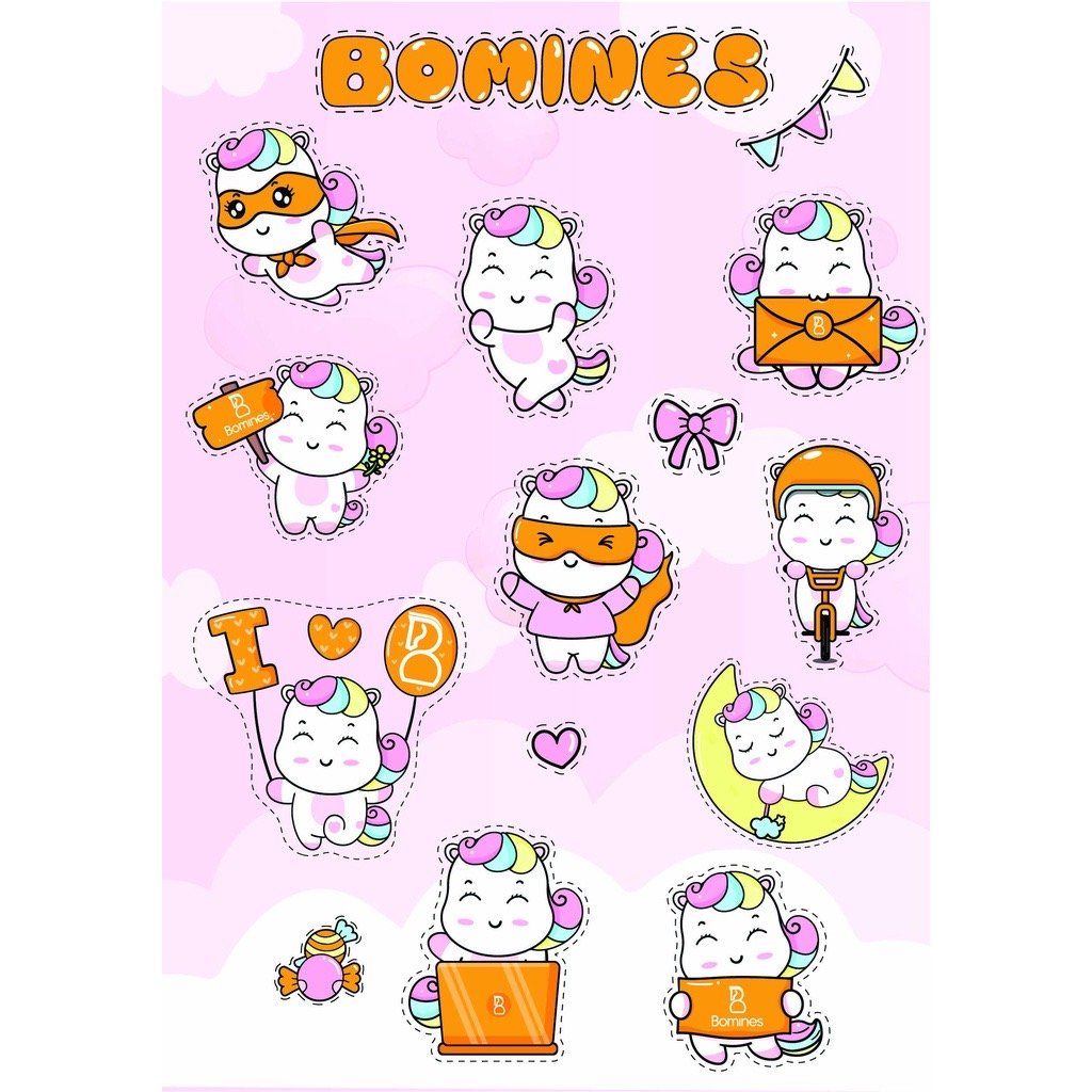  Sticker hình dán Unicorn Bomines, miếng dán dễ thương, cao cấp an toàn cho bé 