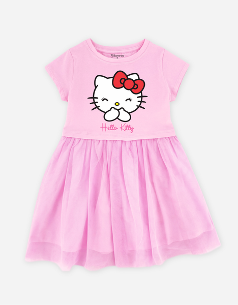  Váy bé gái tay ngắn Hello Kitty phối lưới 