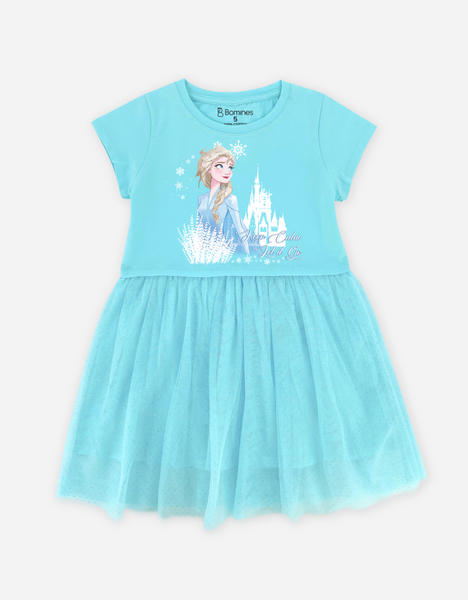  Váy bé gái tay ngắn Elsa phối lưới 