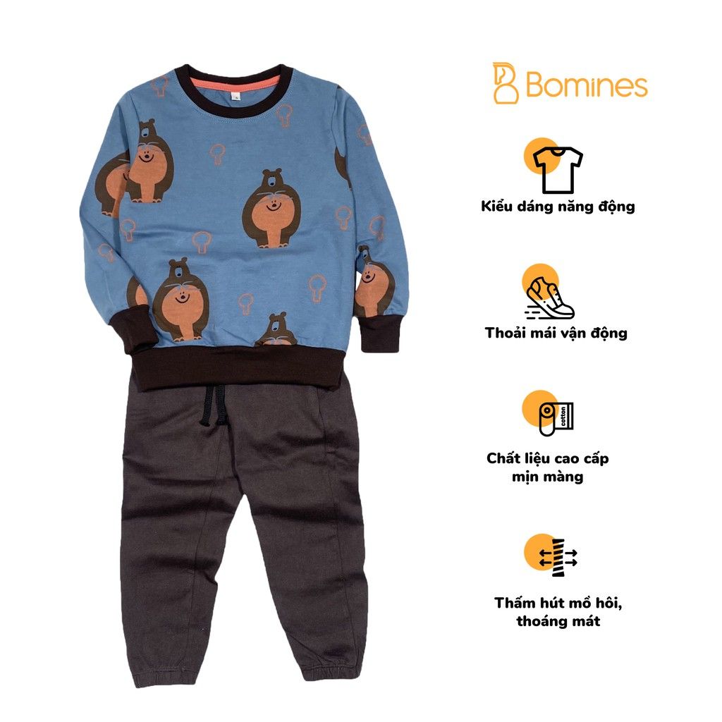  Quần áo trẻ em bộ dài tay bé trai bộ thu da nhiều hoạ tiết hãng Bomines 