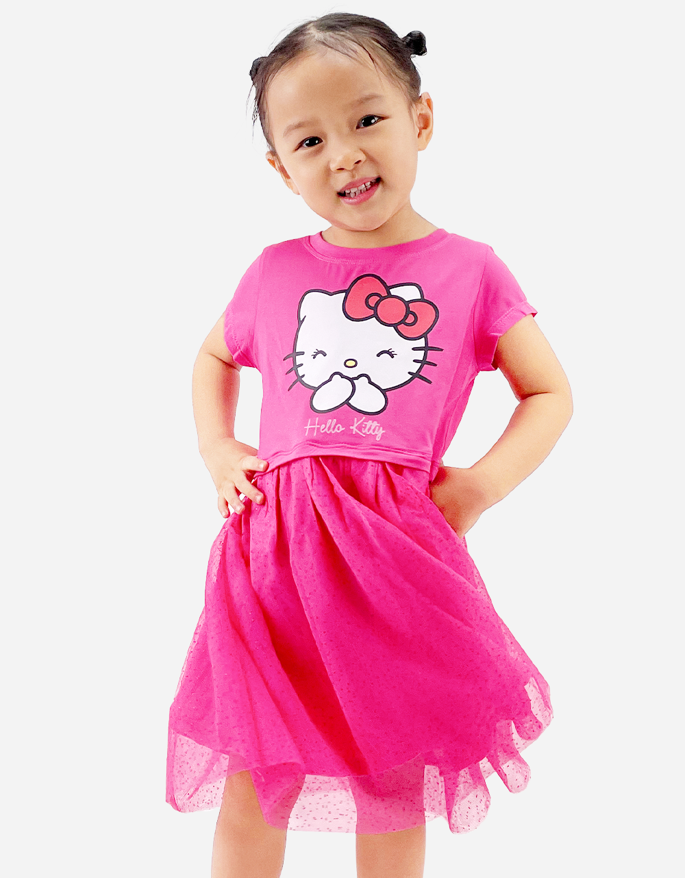  Váy bé gái tay ngắn Hello Kitty phối lưới 