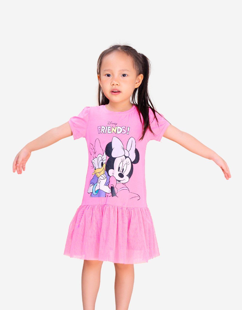  Váy bé gái tay phồng phối lưới Minnie 