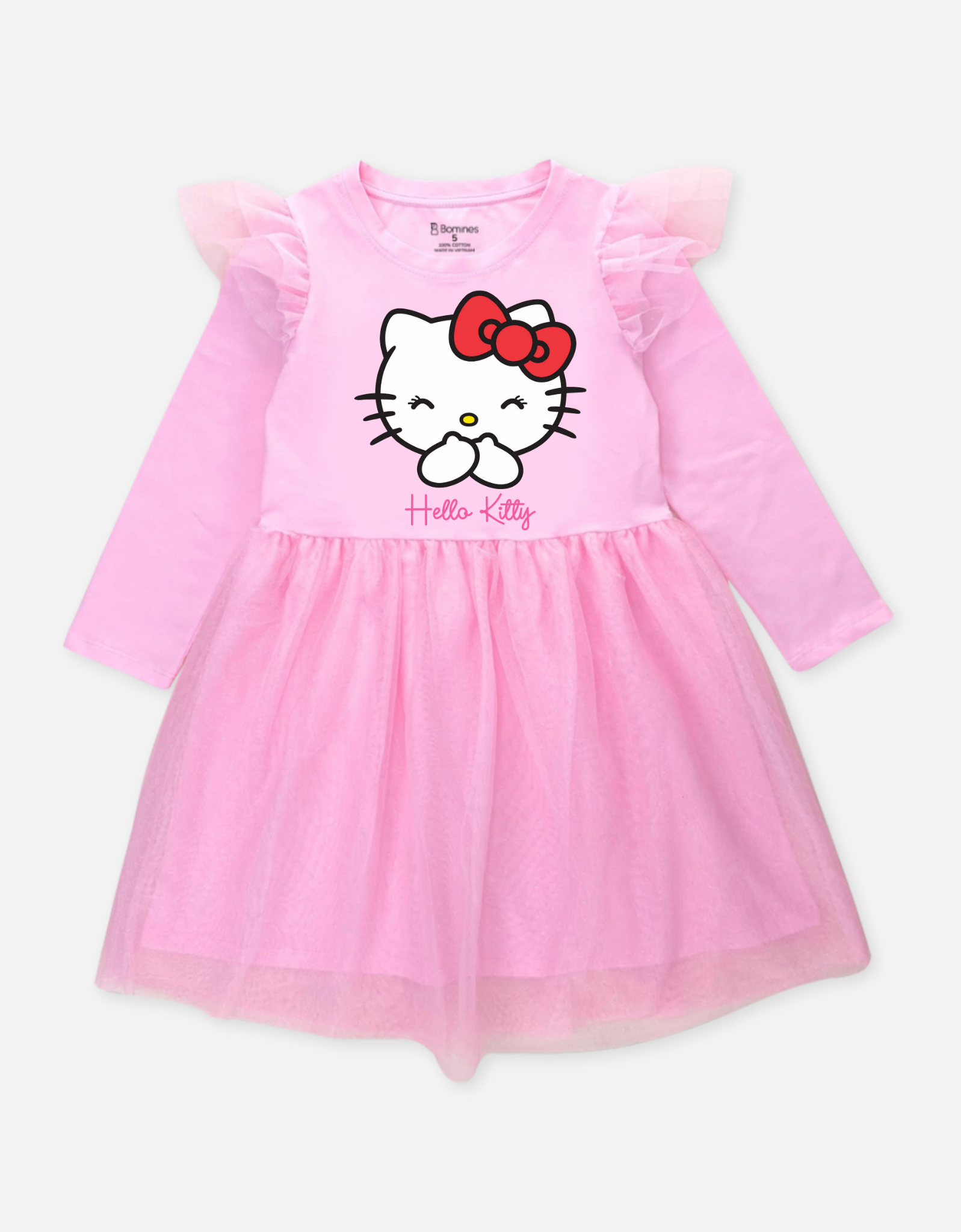  Váy bé gái tay dài Hello Kitty phối lưới 