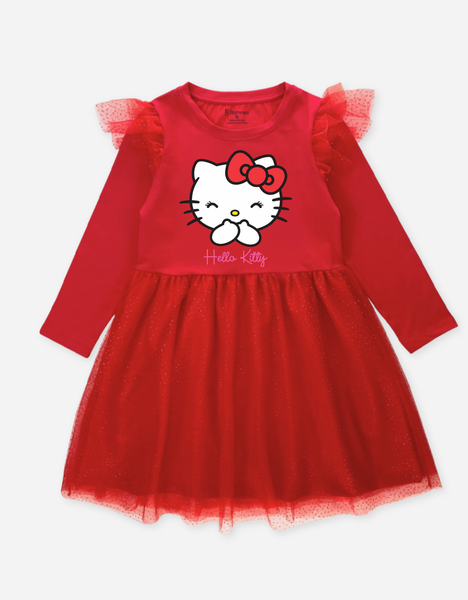  Váy bé gái tay dài Hello Kitty phối lưới 