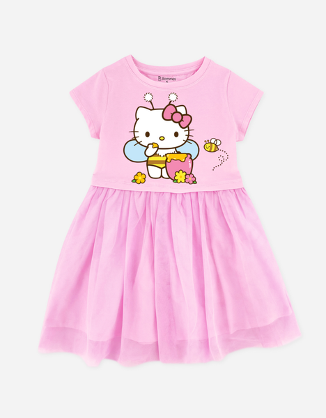  Váy bé gái tay ngắn Hello Kitty phối lưới 