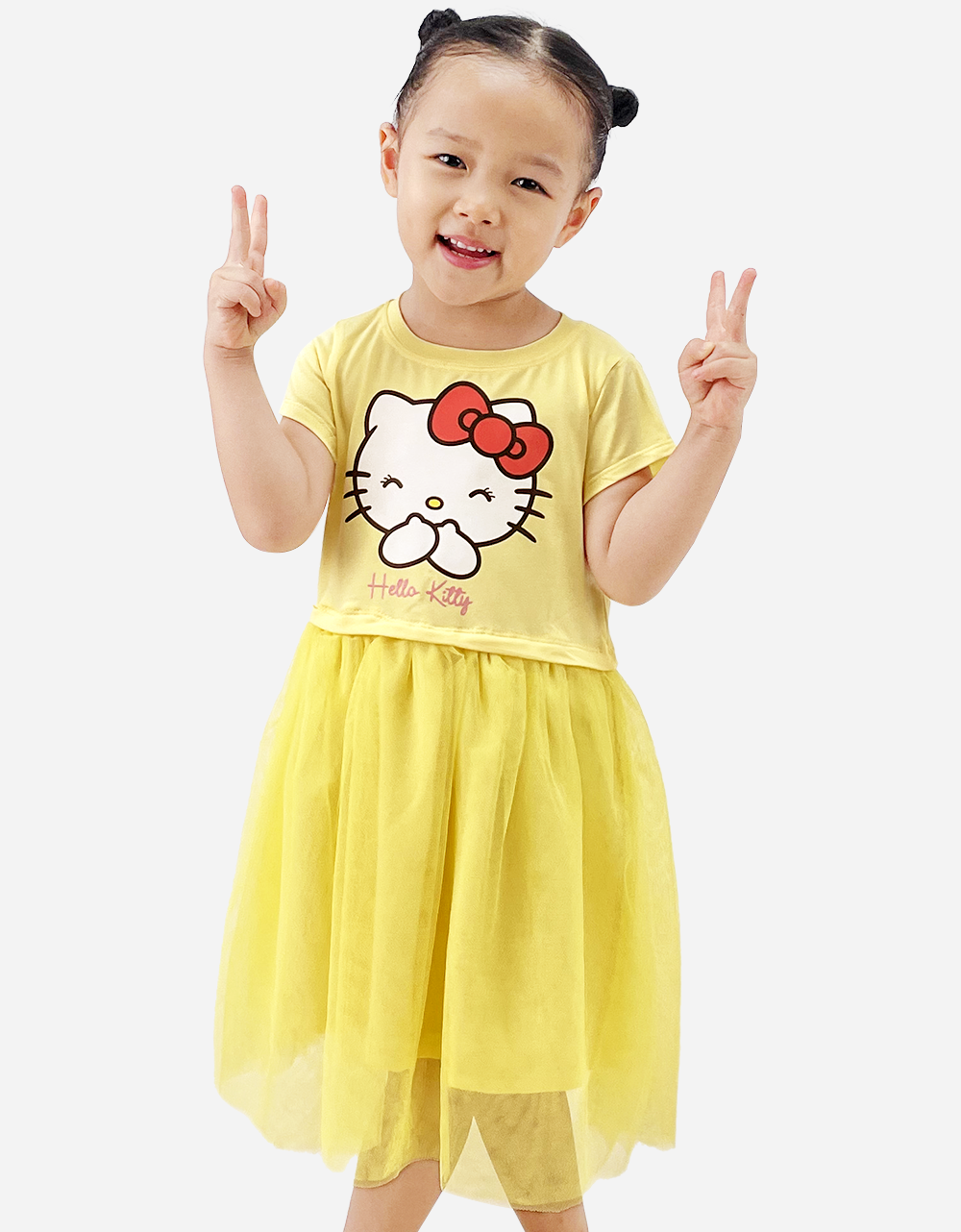  Váy bé gái tay ngắn Hello Kitty phối lưới 