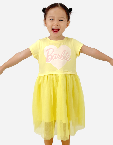  Váy bé gái tay ngắn Barbie phối lưới 