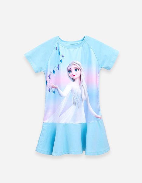  Váy bé gái tay ngắn in 3D công chúa Elsa mây 