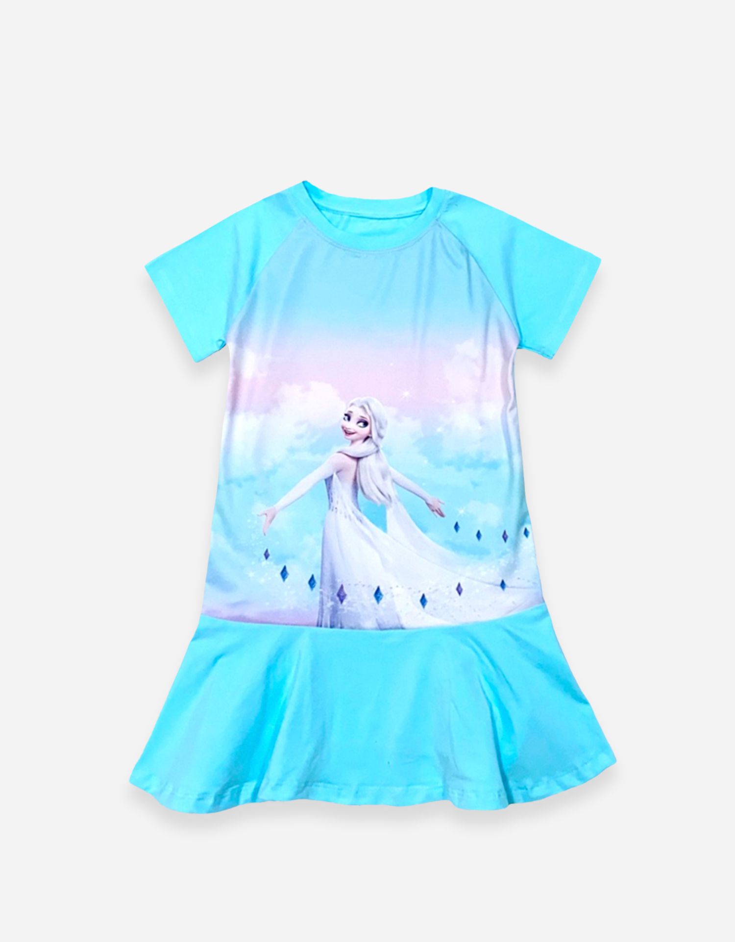  Váy bé gái tay ngắn in 3D công chúa Elsa mây 