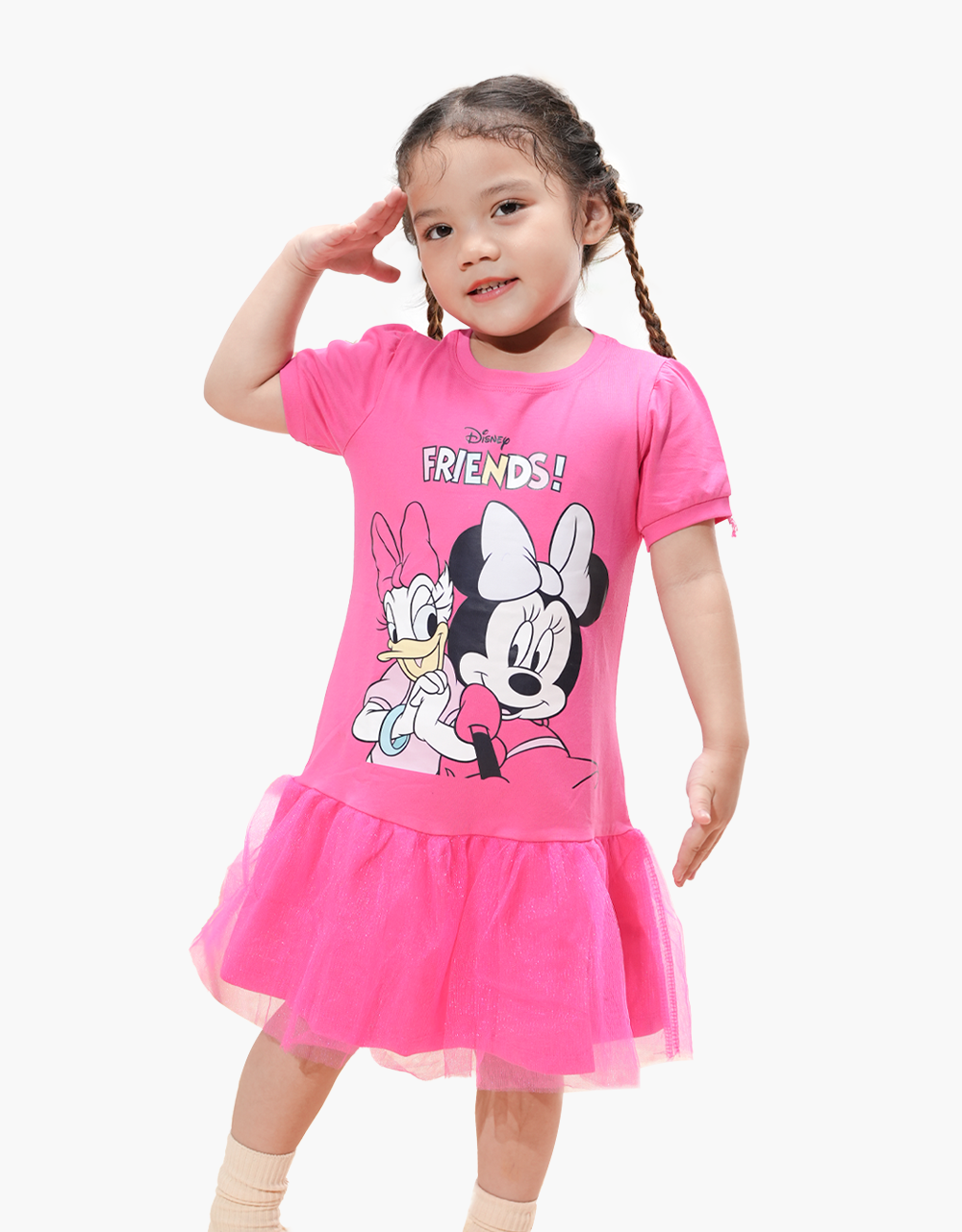  Váy bé gái tay phồng phối lưới Minnie 