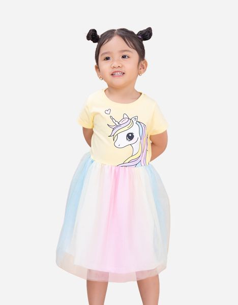  Váy bé gái tay ngắn phối lưới Unicorn 