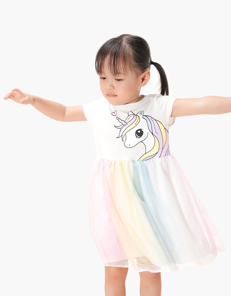  Váy bé gái tay ngắn phối lưới Unicorn 