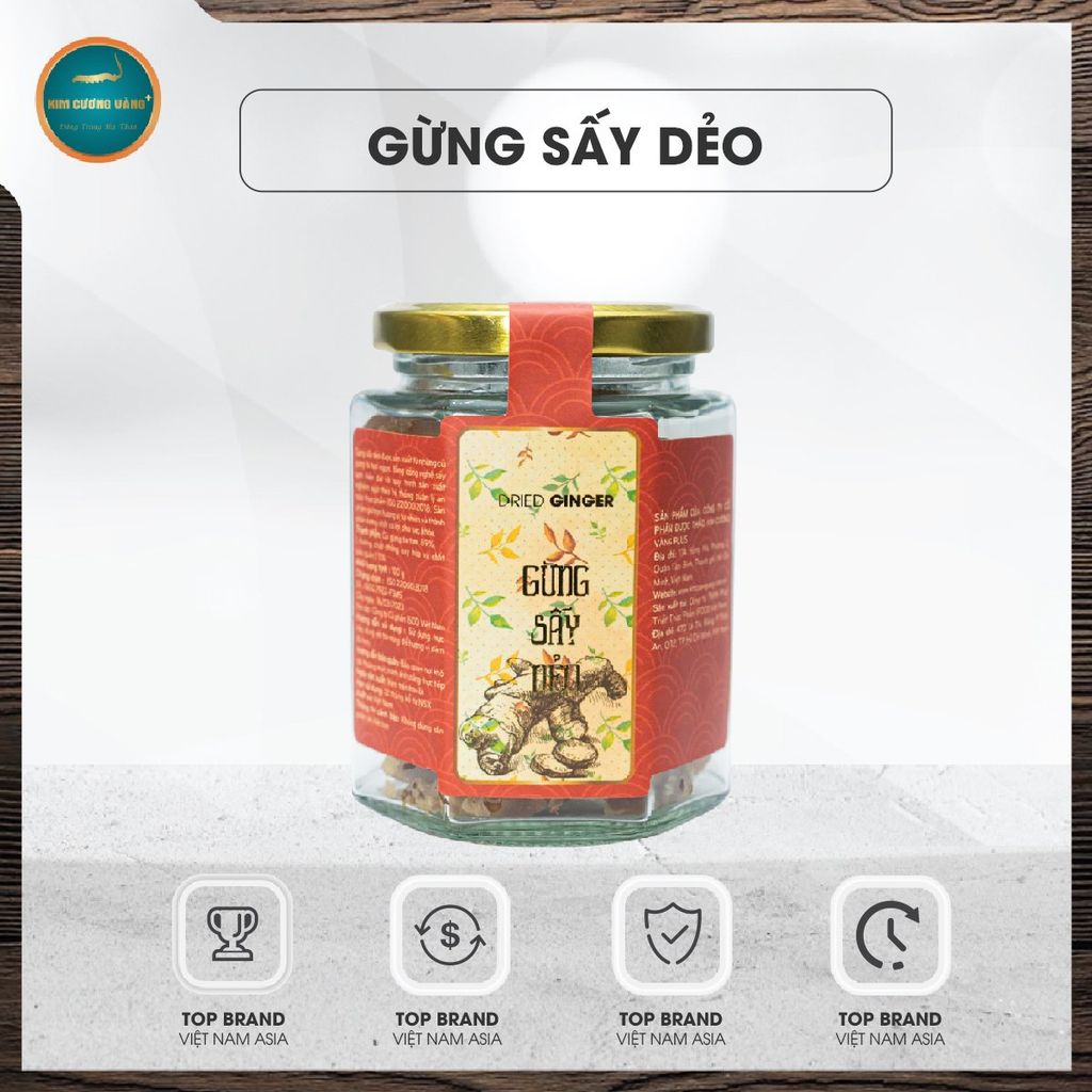 Mứt gừng sấy dẻo Kim Cương Vàng (100g) – Món ăn truyền thống tốt cho sức khỏe