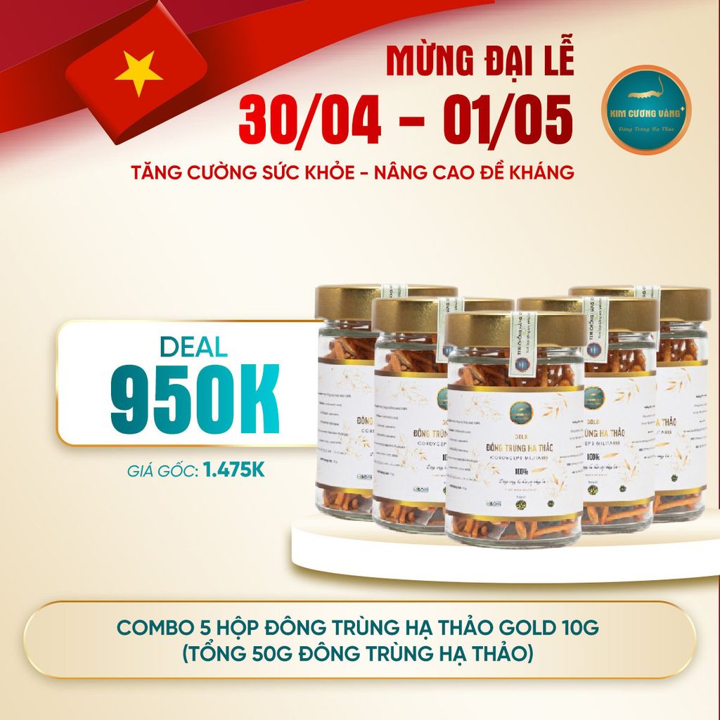 [SỐ LƯỢNG CÓ HẠN] Combo 5 Hộp Đông Trùng Hạ Thảo Gold 10g (Tổng 50G)