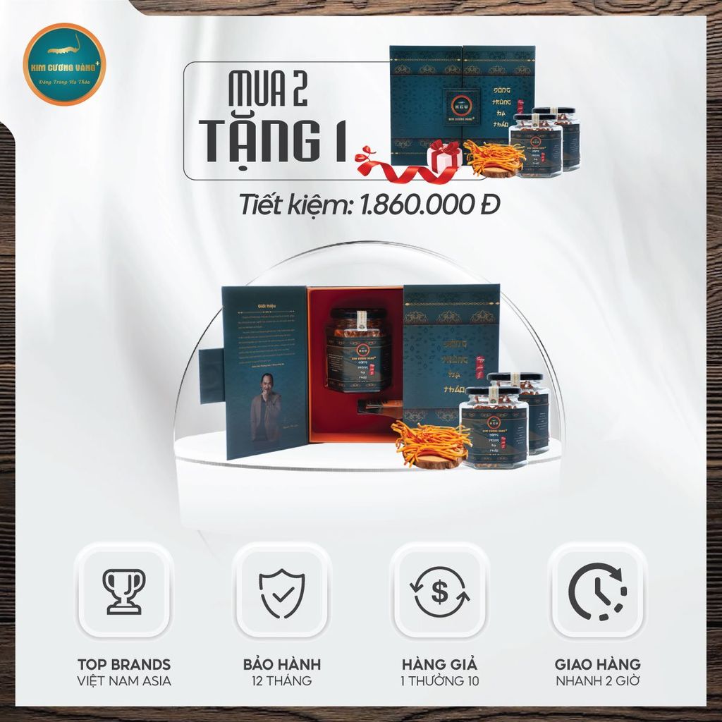 [MUA 2 TẶNG 1] Đông Trùng Hạ Thảo Thượng Phẩm Kim Cương Vàng