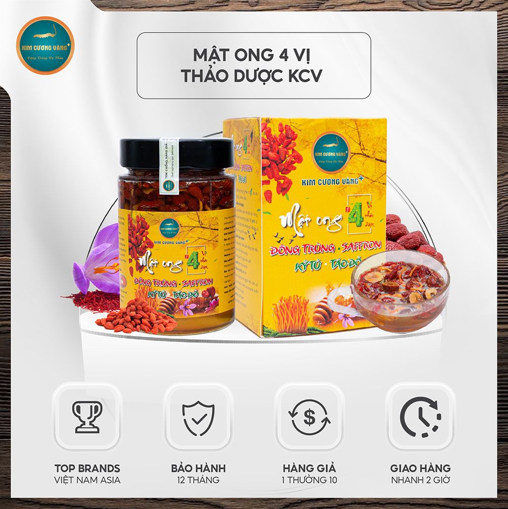 Mật Ong 4 Vị Đông Trùng Saffron Kỷ Tử  Táo Đỏ (Hộp 380ml)