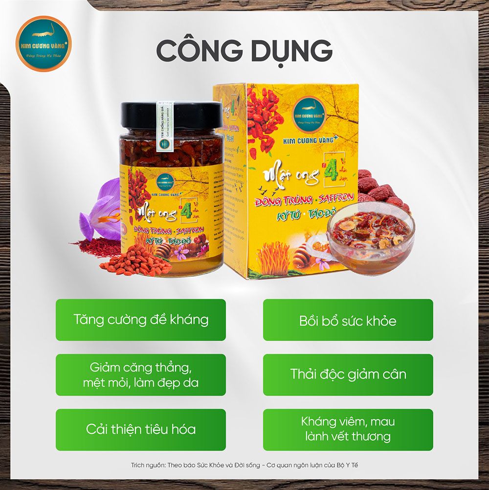 Mật Ong 4 Vị Đông Trùng Saffron Kỷ Tử  Táo Đỏ (Hộp 380ml)