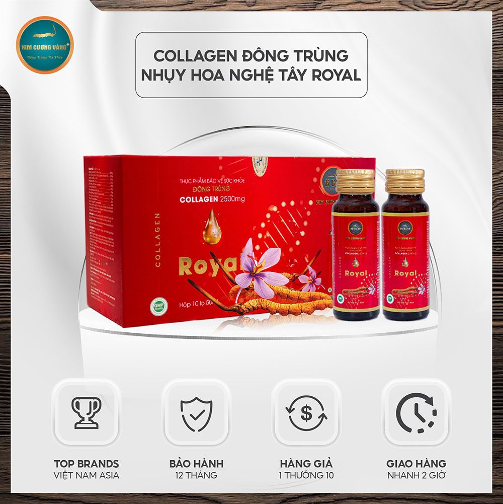 Collagen Royal Saffron Đông Trùng Hạ Thảo Kim Cương Vàng (Hộp 10 lọ 50ml)