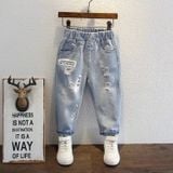  Quần jeans rách dáng rộng bé trai cao cấp, rách bụi phong cách 