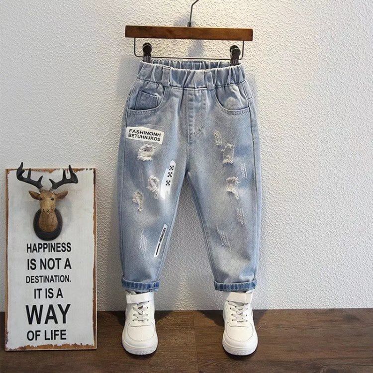  Quần jeans rách dáng rộng bé trai cao cấp, rách bụi phong cách 