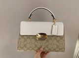  Túi Xách Coach Eliza Top Handle In Signature Canvas Màu Trắng Kem Cw012 